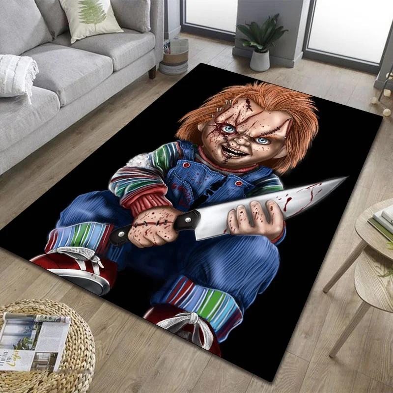 Tappeto Chucky Film Horror 3D Tappetino per Porta Soggiorno Bagno Tappeto per Pavimento Camera da Letto Annabelle Terrore Tappeto Decorativo Regalo di Halloween