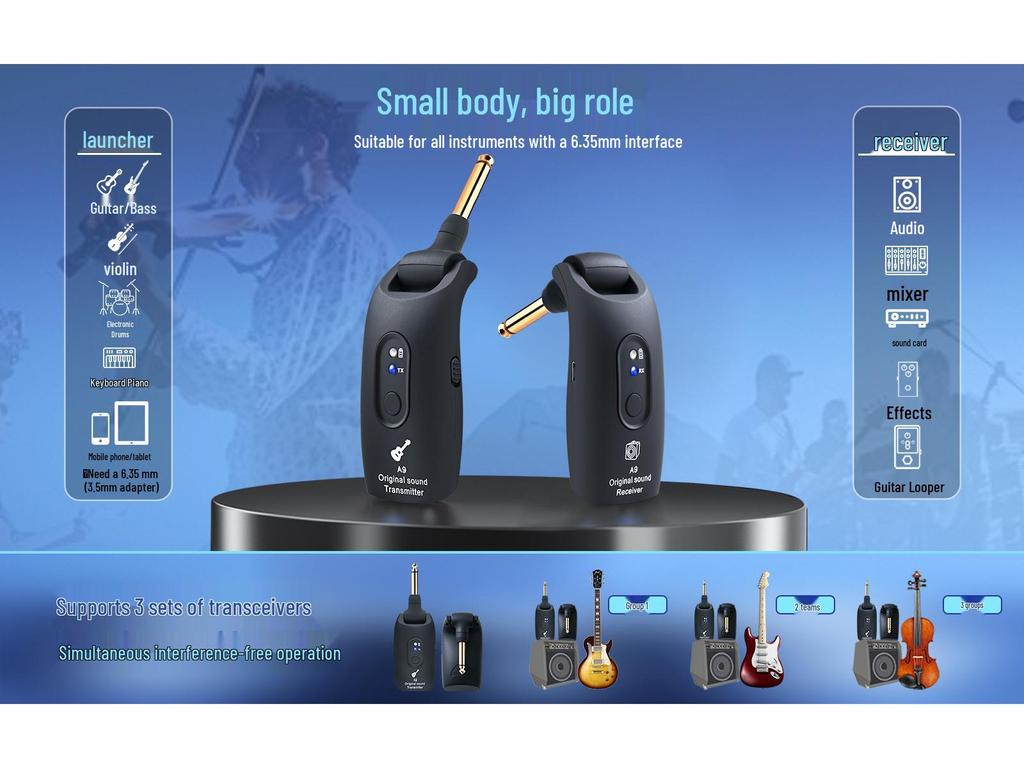 Kruiser A9 Wireless Audio Transceiver for Guitars, Electric Wind Instruments, and Bass Pickups