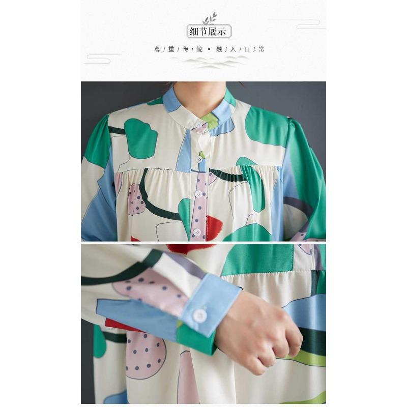 Loose and Thin Fashion Long-sleeved Printed Mid-length Dresses