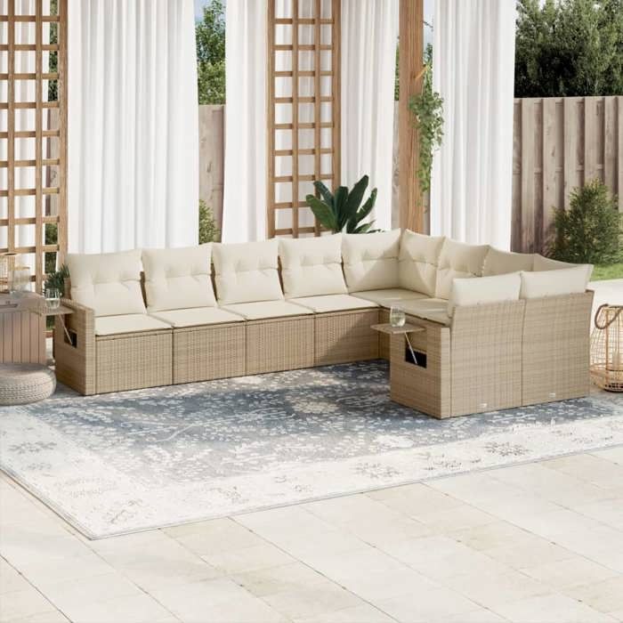 VidaXL Garden Lounge Set with Cushions 9 Pcs, Patio Sofas, Patio Furniture Set, Outdoor Furniture, Beige 3252975