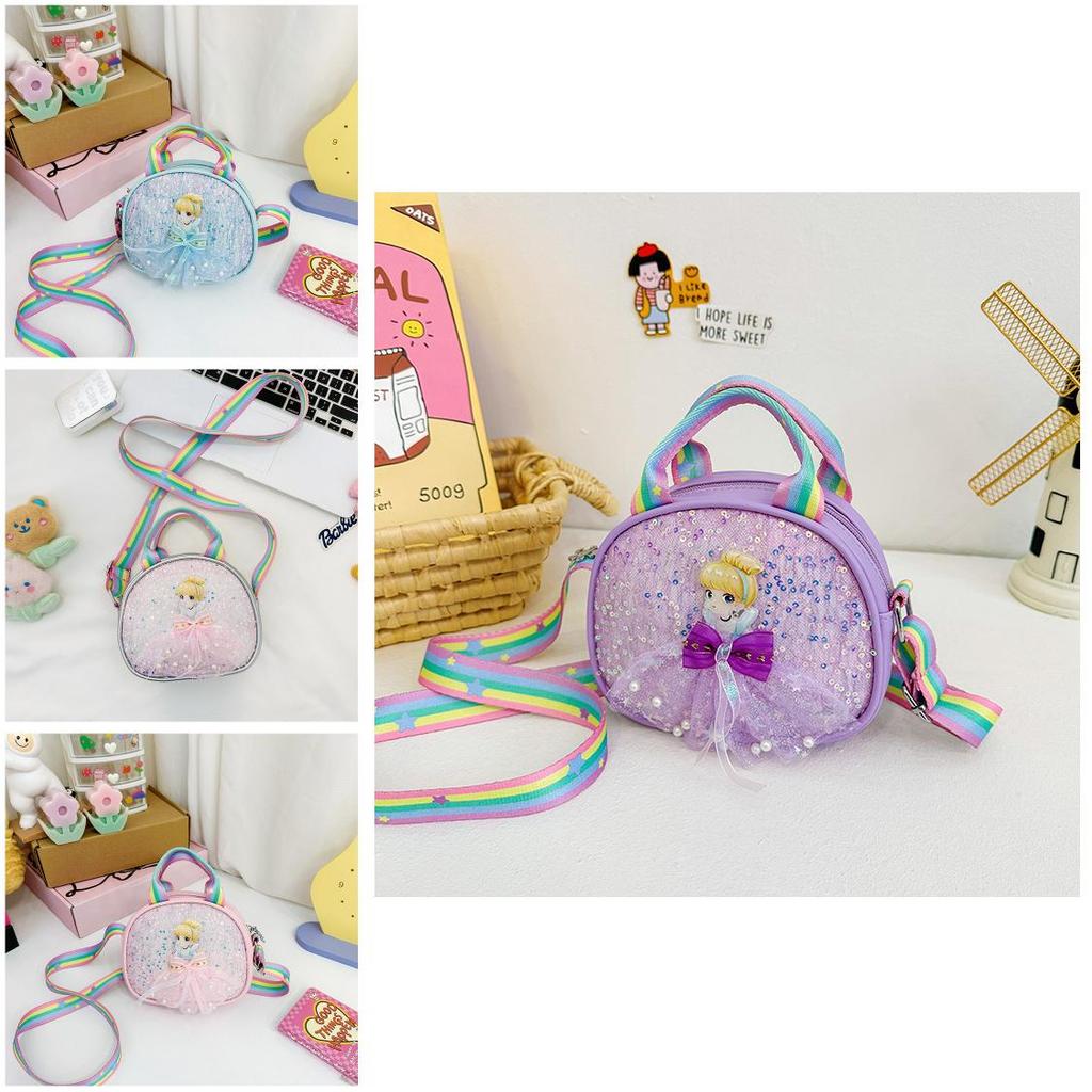 Kids Cartoon Sequin Mini Shoulder Bag For Girls With Pu Material And Lightweight Design