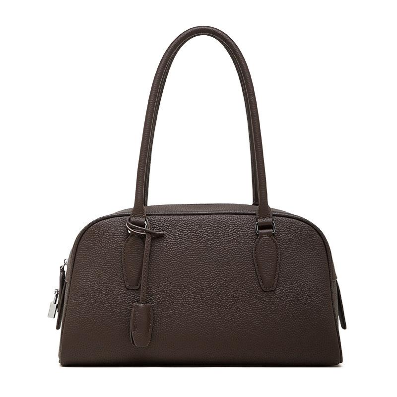 

26 Leather Boston Long Handle India Bowling Underarm Bag Versatile Large Capacity Shoulder Handbag 33*12*21 кавовий