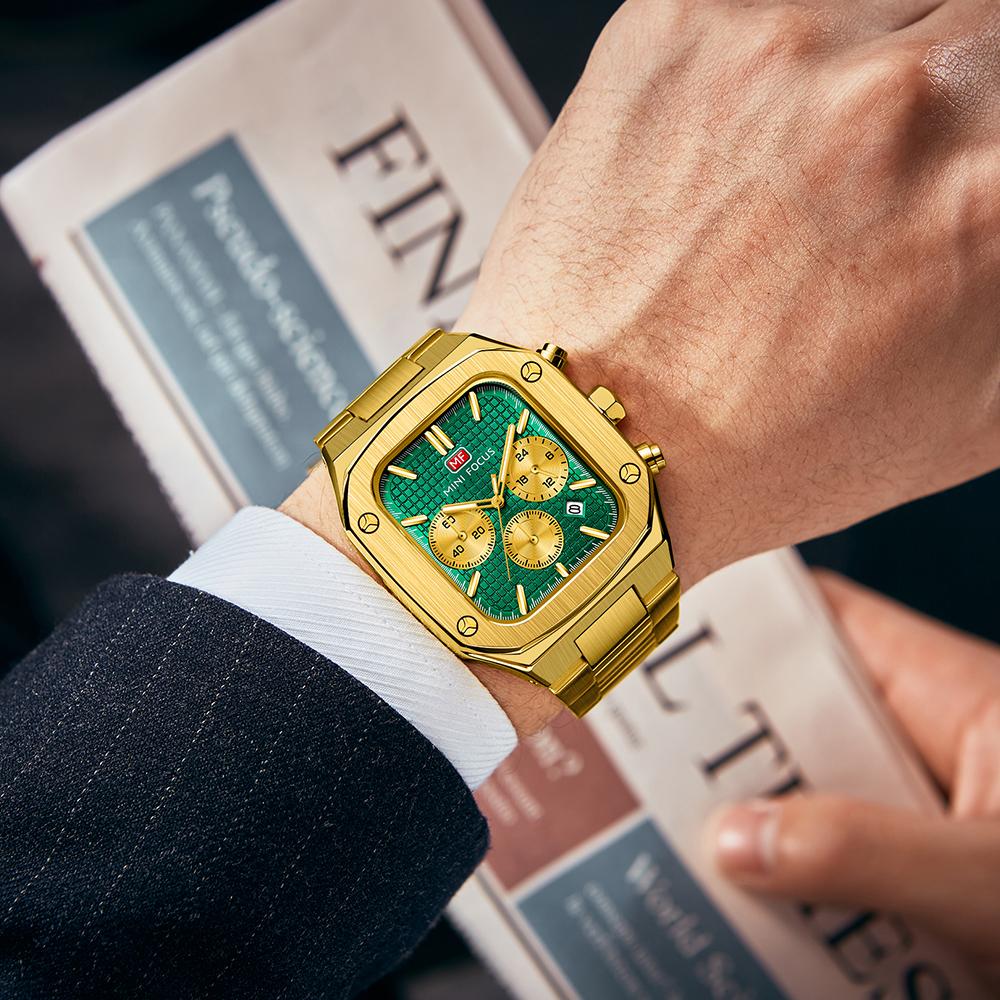 Top luxus s krabičkou MINI FOCUS Hodinky Čtvercové pánské hodinky Vodotěsné námořní hodinky Multifunkční pánské Quartz hodinky s ocelovým páskem