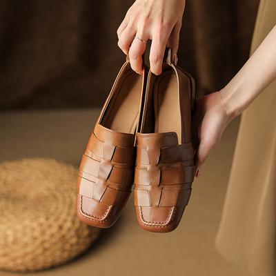 Fashion 2025 NEW Autumn Women Loafers Genuine Leather Women Shoes Square Toe Chunky Heel Shoes Women Pumps Soft Ladies Shoes