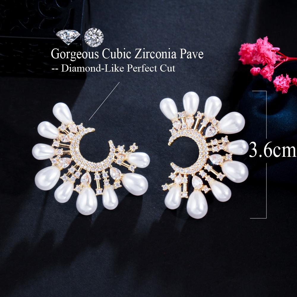 CMM Party Jewelry Elegant Gold Color Cubic Zirconia Stud Earrings