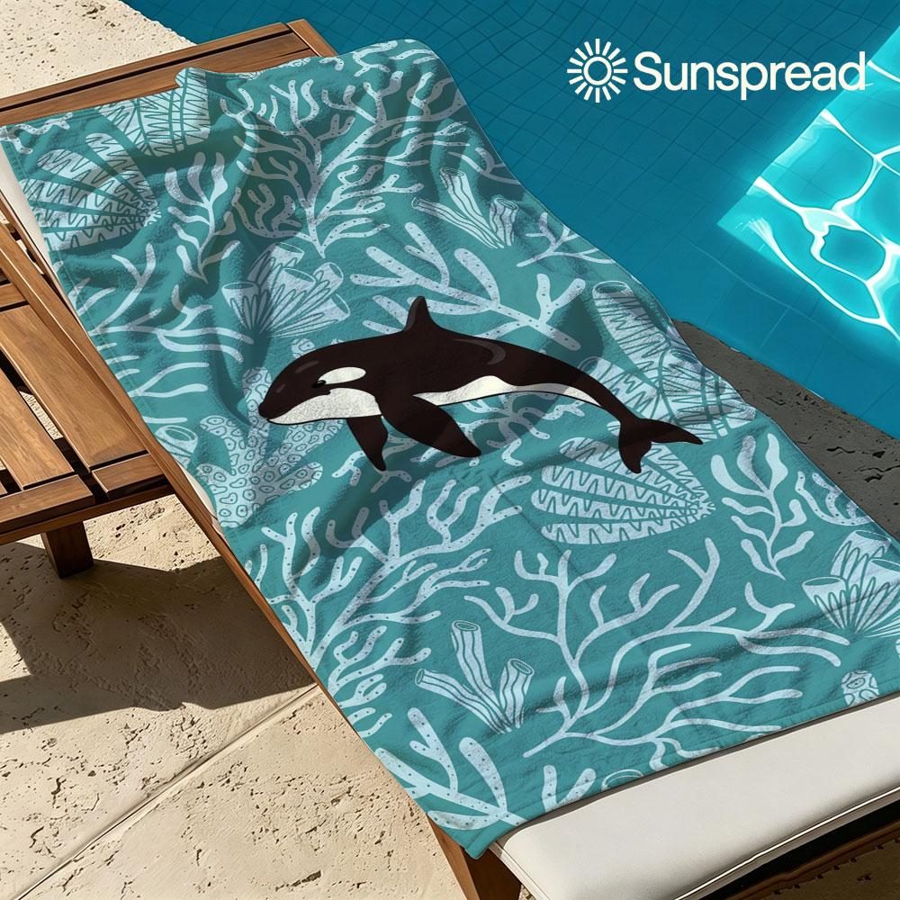 Orca & Koralle Schnelltrocknendes Badetuch Mikrofaser Strandtuch Leichtgewicht Schwimmen Camping Yoga Strand Out