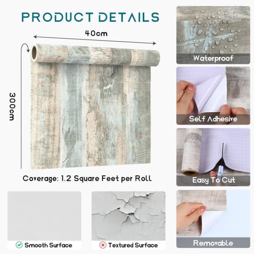 VEELIKE Wood Grain Wallpaper, Self-Adhesive Removable Wallpaper for Waist Walls, Sliding Doors, and Tabletops, 40x300cm, Waterproof and Heat-Resistant