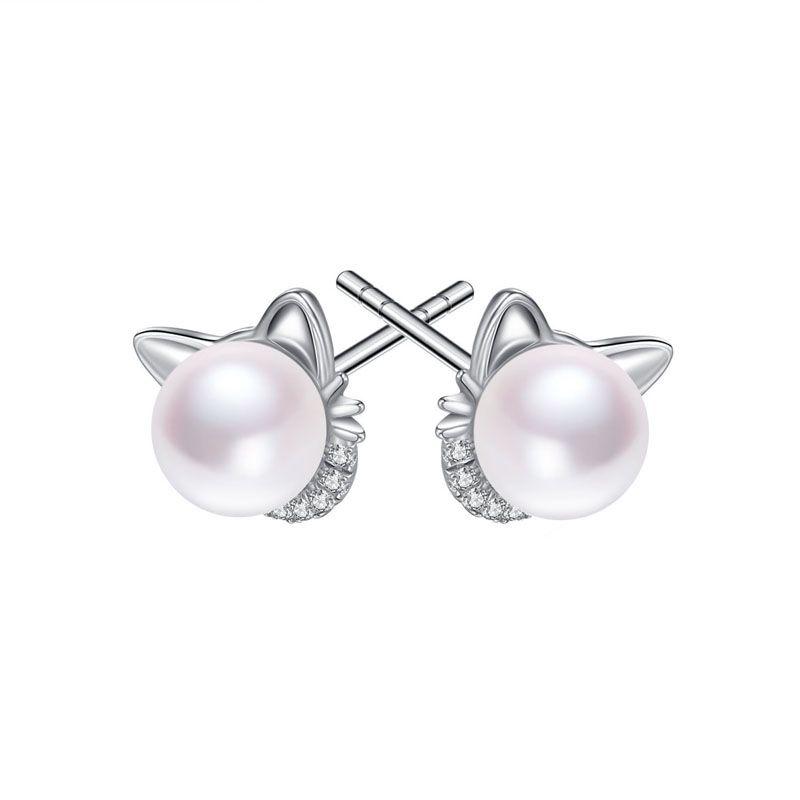 Hot Selling Fashionable Pearl Cat Diamond Earrings