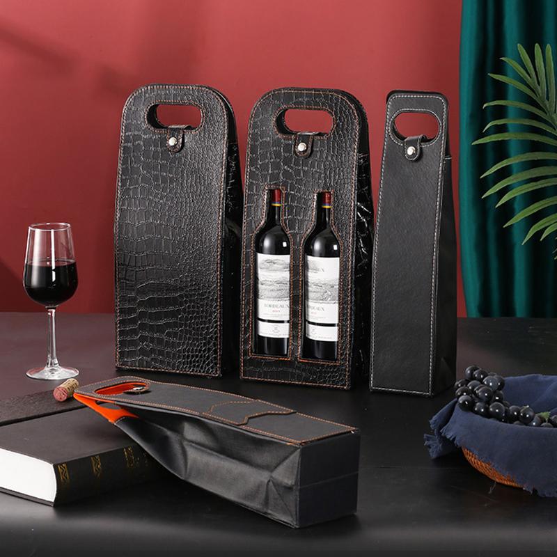 Portable Leather Wine Bottle Carrier Bag High End Packaging for Outdoor Events and Dinner Parties