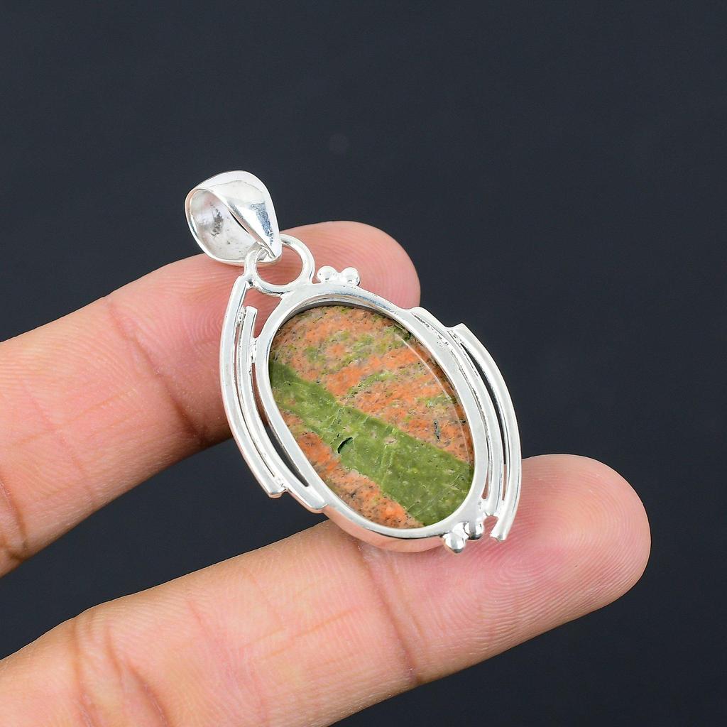 925 Silver Heart Chakra Unakite Gemstone Wedding Sister Unique Pendant Jewelry