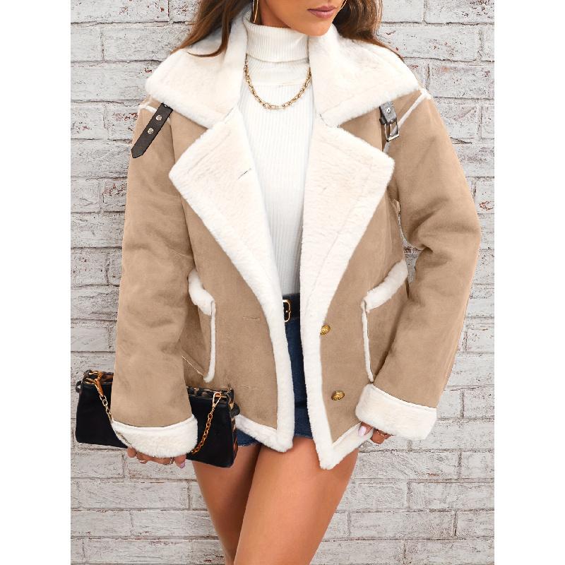 Giacca di Pelliccia Sintetica con Collo a Revers Autunnale e Invernale Nuova Moda Europea e Americana Cappotto Caldo Integrato Pelliccia Donna
