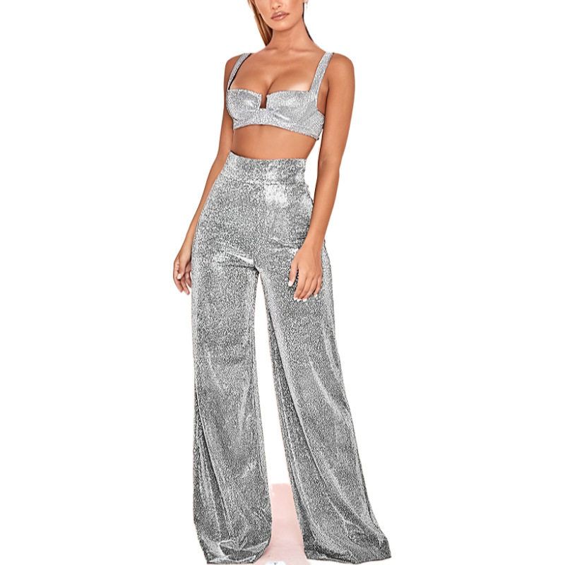 European and American Women s Straight High Waist Slimming and Fashionable Casual Pants Silver White L