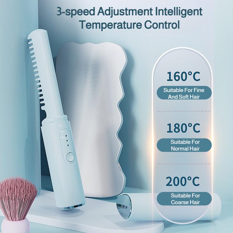 Wireless lazy comb mini portable USB charging curling iron small curling straight dual-purpose wireless comb