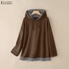 ZANZEA Women Hoodies Casual Long Sleeve Stripe Patchwork Hooded Sweatshirts