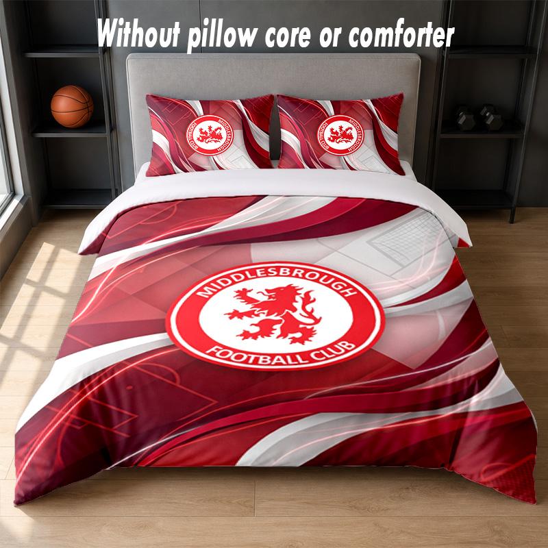 Middlesbrough Football Design Bed Bedding Set 1 Duvet Cover + 2 Pillowcases Soft Breathable Household Bed Linens