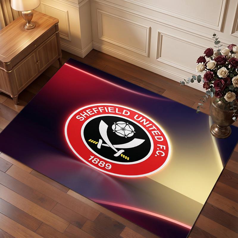 Sheffield United Football Print Crystal Velvet Rug, Comfortable Water Absorbent Non Slip Indoor Floor Carpet