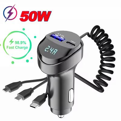 1 Τεμάχιο Γρήγορης Φόρτισης 55W Αυτοκινήτου Πολλαπλών Λειτουργιών 2 Θύρες USB Φορτιστής Αυτοκινήτου Τρία σε Ένα USB Ανασυρόμενο Καλώδιο Φόρτισης με Ένδειξη Τάσης