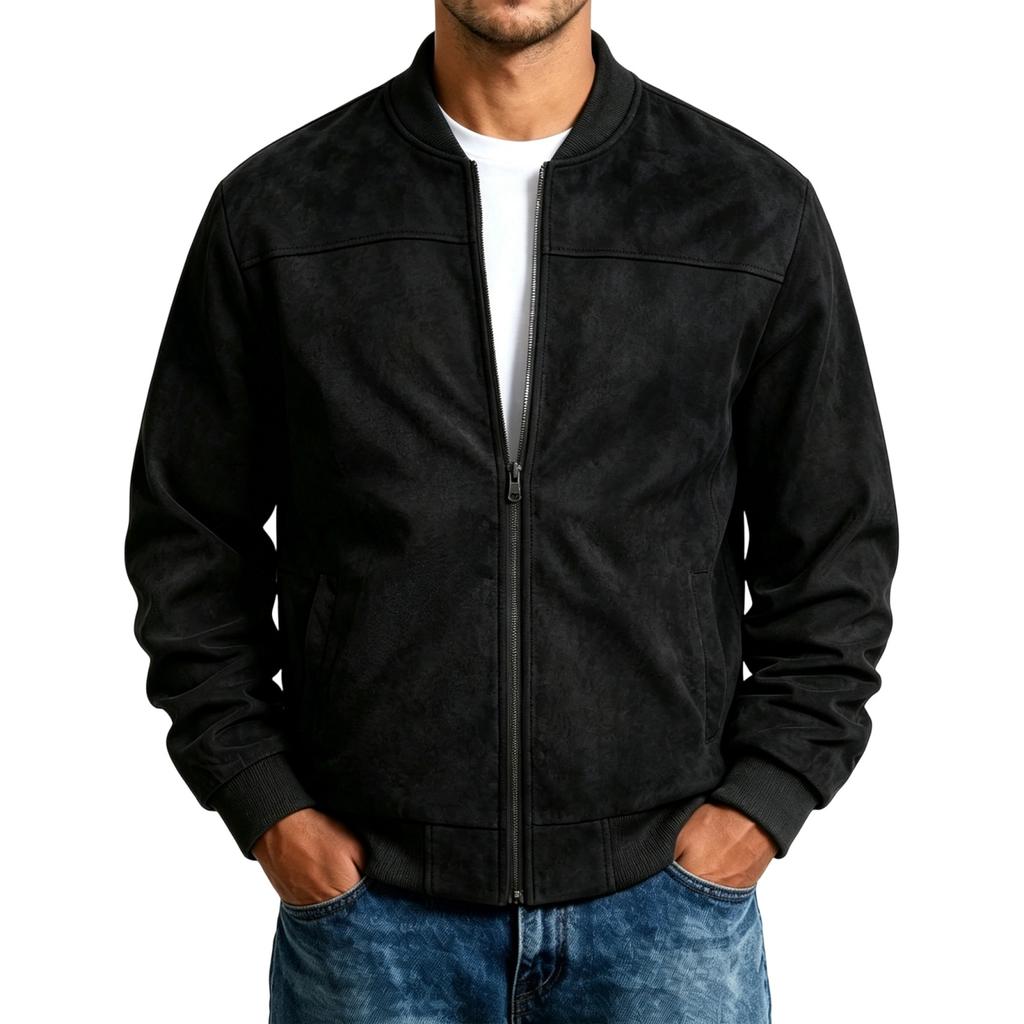 Giacca Cardigan da Uomo con Texture e Collo Alto, Morbida con Zip Intera, Vestibilità Larga per Pendolarismo e Sport