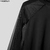 INCERUN Men Turtleneck Long Flare Sleeve Mesh Sheer Transparent Fitted Tops Party Clubwear T-shirts