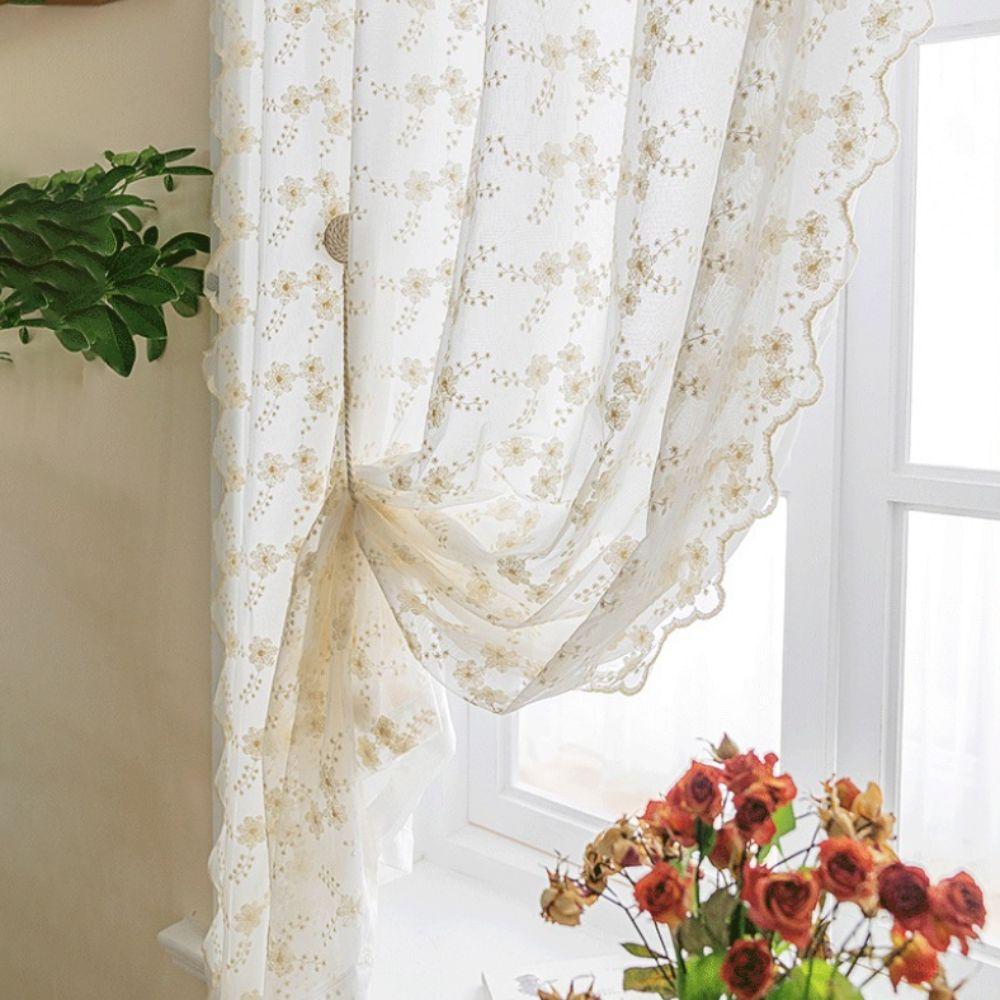 Floral Embroidery French Lace Curtains Tulle Window Shade Romantic Doorway Drape  Home Decoration