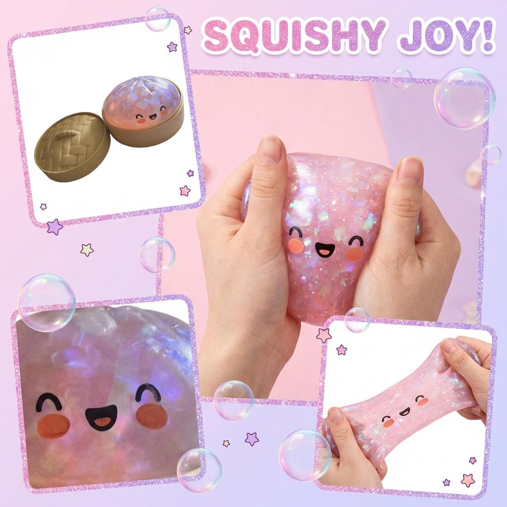 Fun Glitter Dumpling Glitter Dumpling Squishy Box Dumplings Squishy Anxiety Relief Fidget Soft Squeeze Decompression Dough