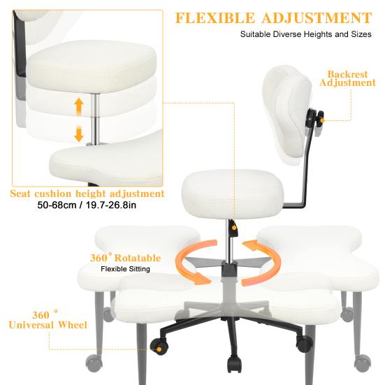 Yoga Meditation Chair with Back Support, Adjustable Cross-Legged Office Chair with Wheels
