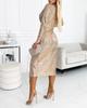 2025 European Autumn/Winter Sequin V-Neck Knot Slit Long Sleeve Party Dress
