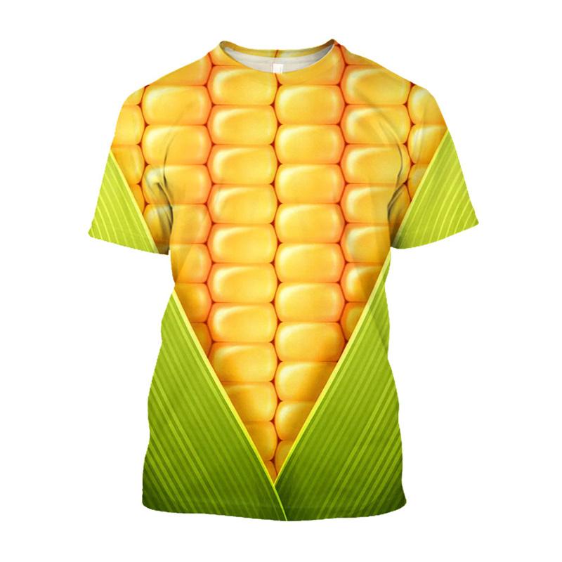 Summer Round Neck 3D Creative Corn Printed T-shirts Fashionable Casual Short Sleeved Children's Boy and Girl Kids Unisex T-shirts