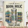 2pcs 2D Flat Printing Window Curtains Bookaholic Cat Reads Books Fabric Without Electricity Festive Wall Decor for Classroom