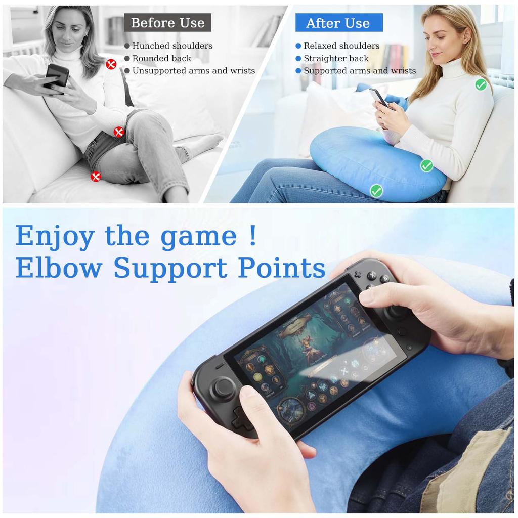 Ergonomic Gaming Pillow, Velvet U-Shaped Lap Cushion with Memory Foam for Long Sessions, Arm Support Reading Pillows for Bed & Sofa