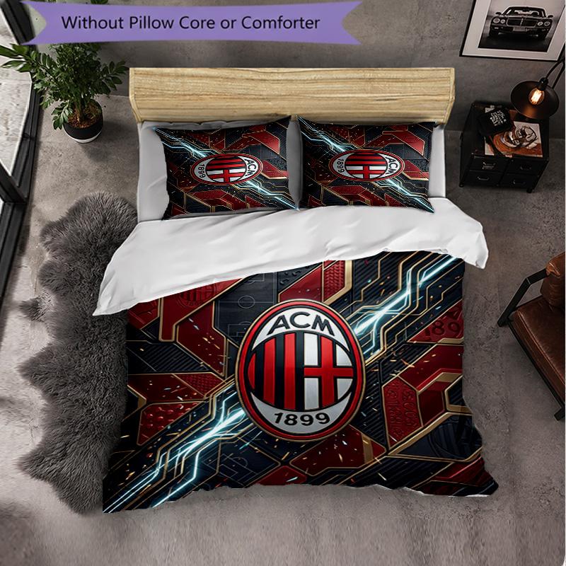 Set Lenzuola AC Milan Modello 3 Pezzi Morbida Copripiumino in Microfibra con Federe per Camera da Letto