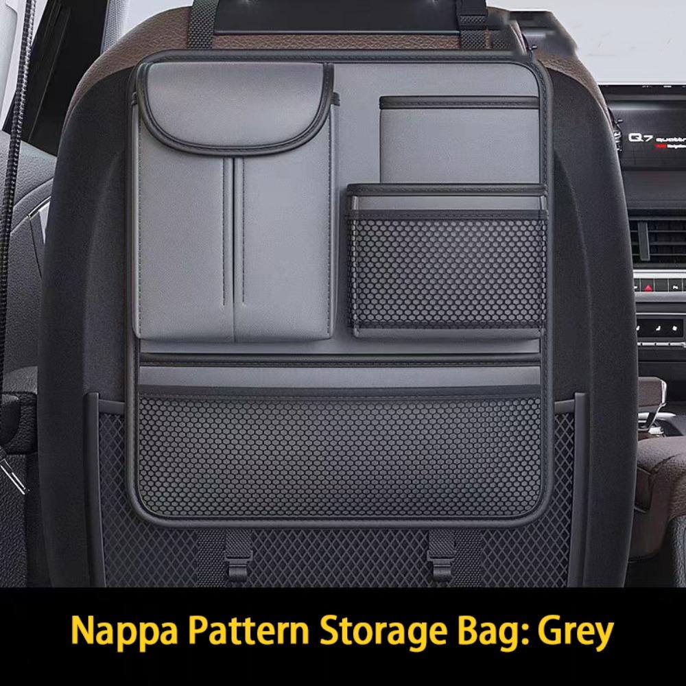 

Large Capacity Car Seat Back Storage Bag PU Leather Tissue Box Car Accessories серый