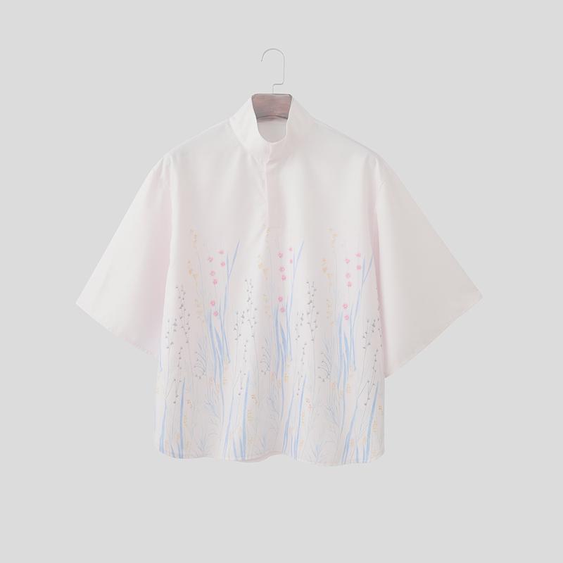 INCERUN Oversized Summer Men Lapel Neck 3/4 Sleeve Buttons Print Casual Shirts Tops XL белый