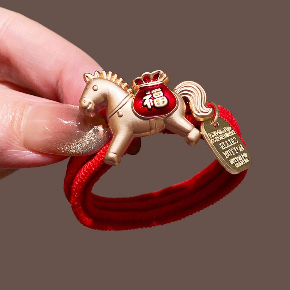 Red Rope New Year Red Hair Rope 2026 Zodiac Year Horse Year Hair Ring Hair Accessories Bracelet New Year Headwear