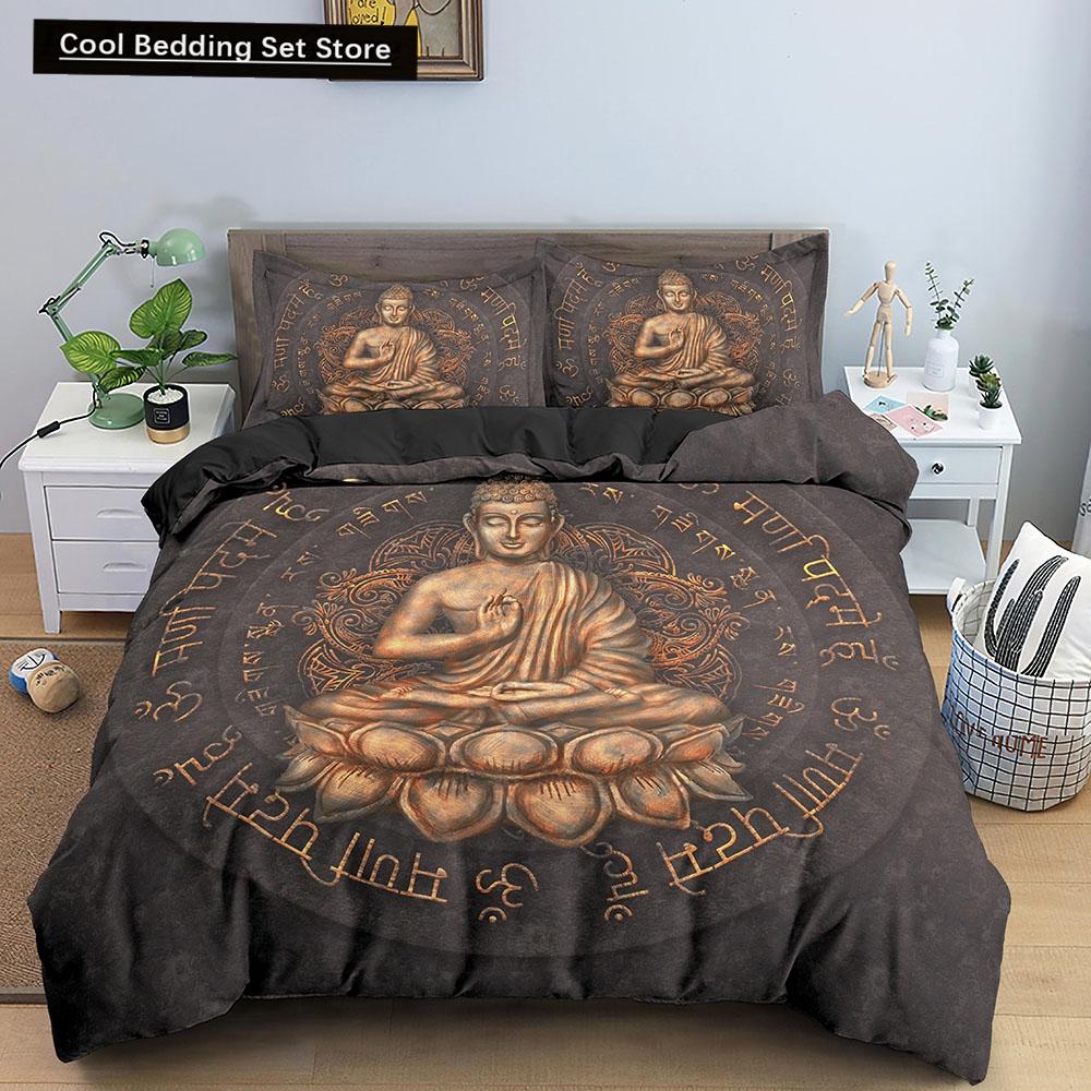 Set Letto Buddha Religione Indiana Buddismo Meditazione Mandala Copripiumino Sorriso Buddha Floreale Morbido Copripiumino Queen King Size