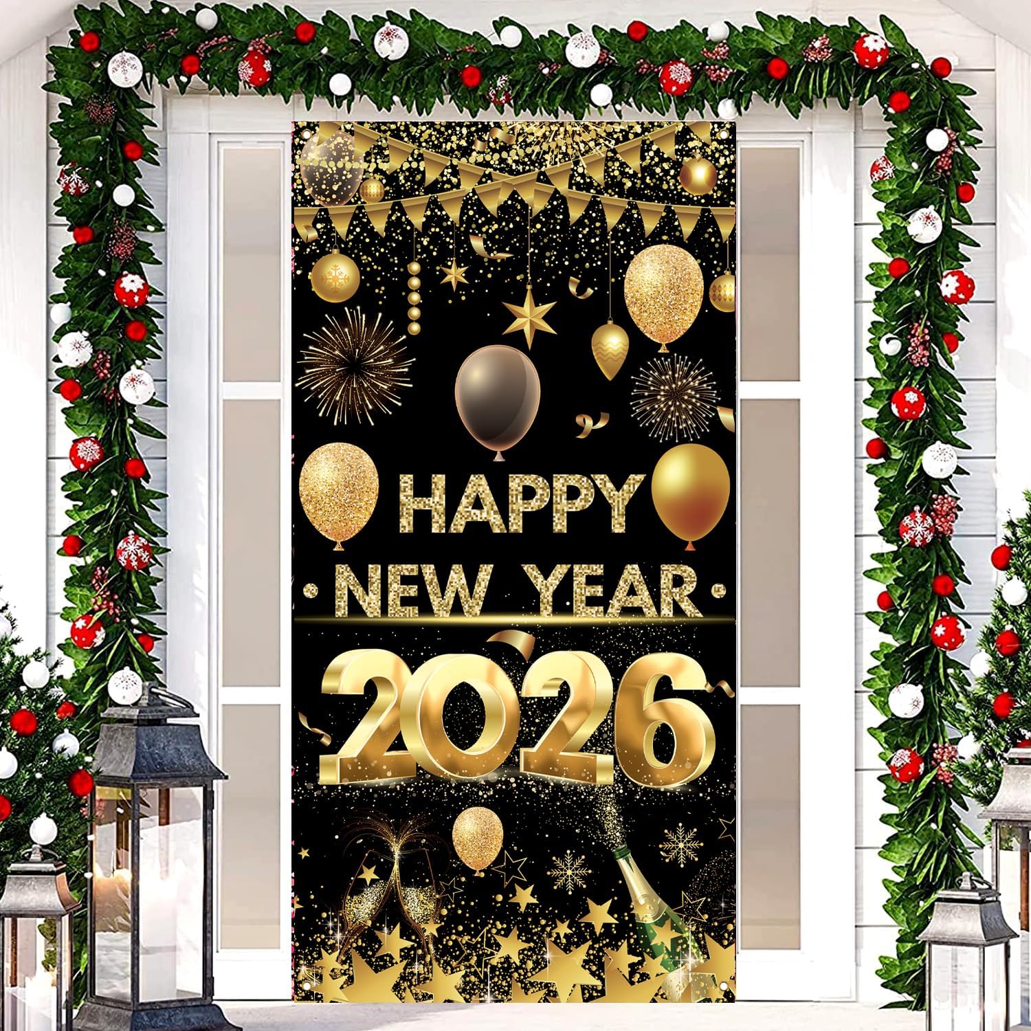 New Years Eve Party Supplies 2026 - New Years Decorations 2026 Door Cover, Happy New Year 2026 Banner, New Year Decorations for NYE Party Door