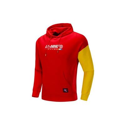 Li Ning Sportmode Serie Logo Print Kleurblok Hoodie Heren Hoodies Rood AWDP613-2
