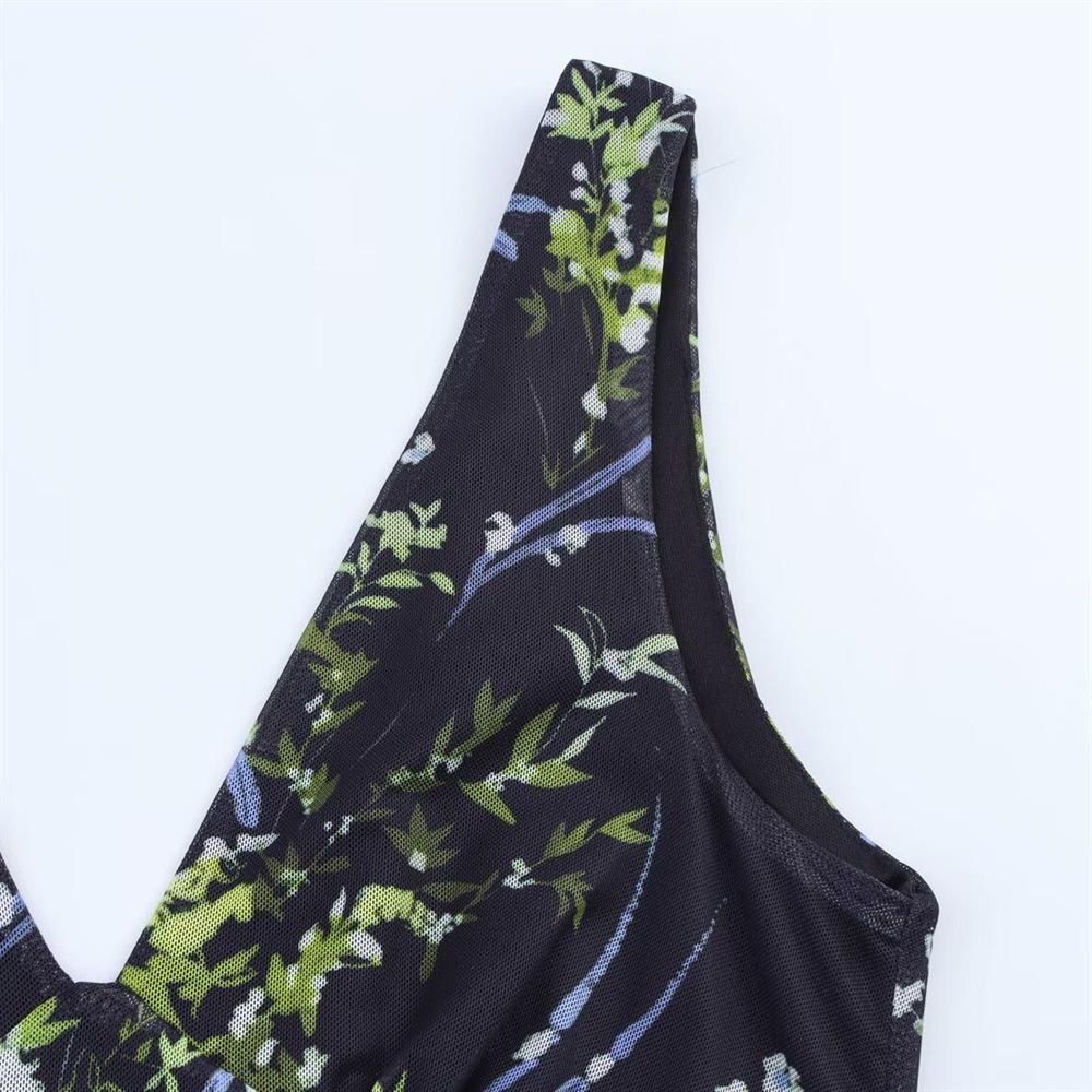 2025 Spring/Summer Women's Slimming Floral Silk V-Neck Sleeveless Dress