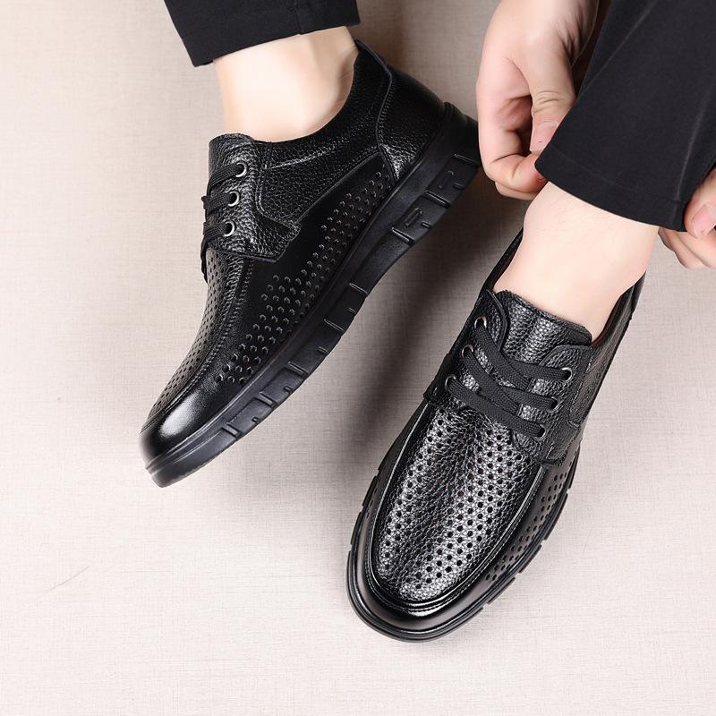 Foreign trade leather shoes men's summer hollow breathable large size men's shoes cowhide business dress hole cool leather shoes men's leather shoes