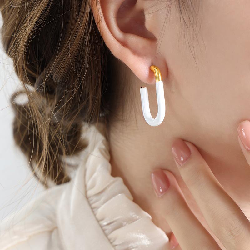 Retro U-Shaped Geometric Enamel Earrings - Non-fading 18K Gold Titanium Steel