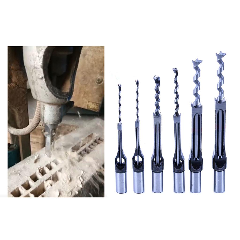 Professional Wood Drill Bit Set 6pcs Square Hole Mortise Chisel Drill Bits, High Speed Steel Tools for Precise Woodworki