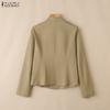 ZANZEA Blusa informal de manga larga con cuello alto y color liso para mujer