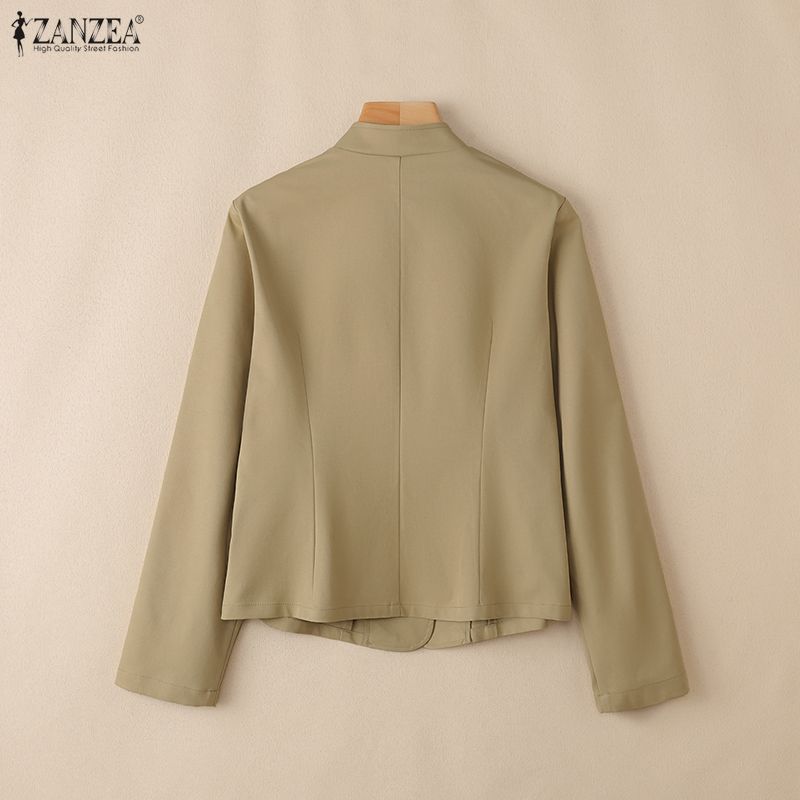 ZANZEA Blusa informal de manga larga con cuello alto y color liso para mujer