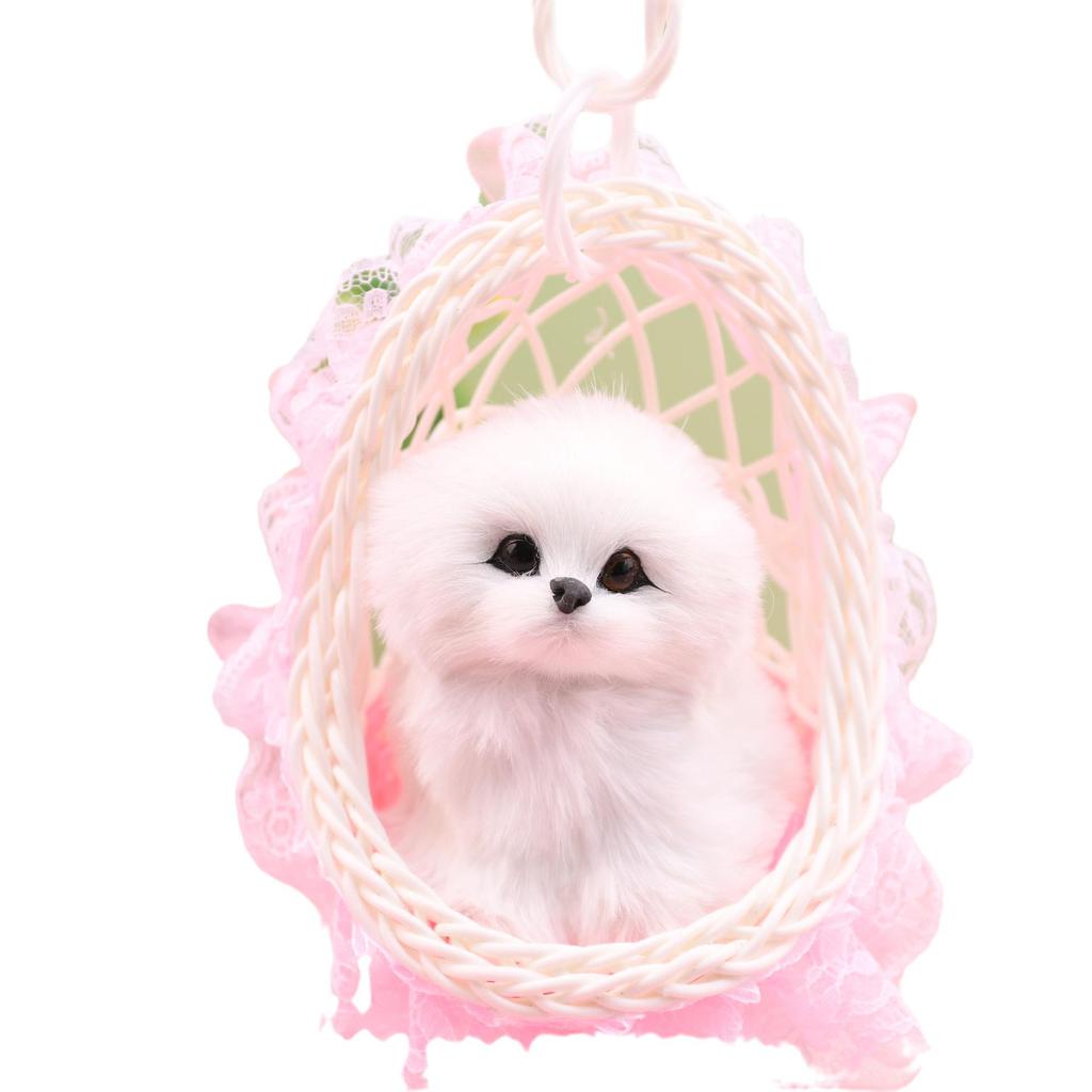 Ornament Coș Câine de Pluș Lătrător: Artizanat din Ratan cu Flori Făcut Manual