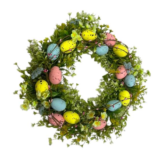 Easter Eggs Wreath 17.7" Handmade Wreath with Faux Flowers Eggs Spring Decor Colored Eggs Wreath for Wall Mantel Front Door