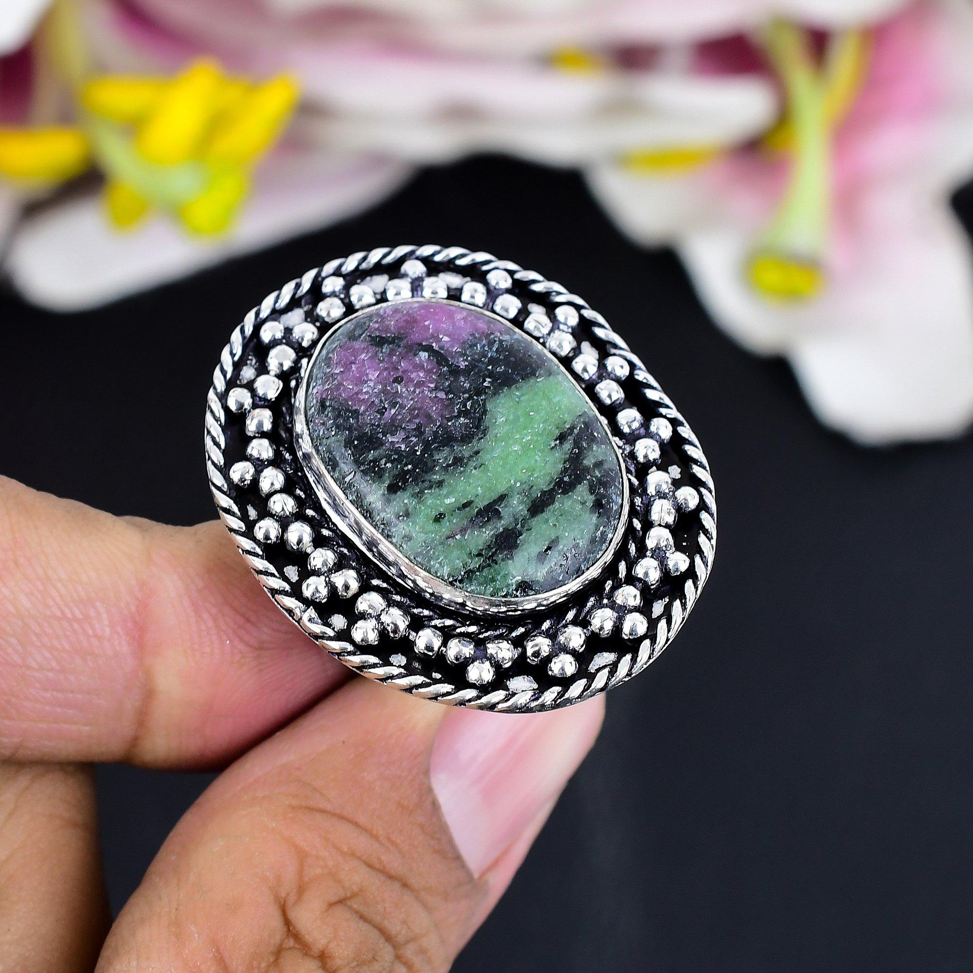 

Ruby Zosite Gemstone Handmade 925 Sterling Silver Jewelry Ring Size 7.5 KG-1679