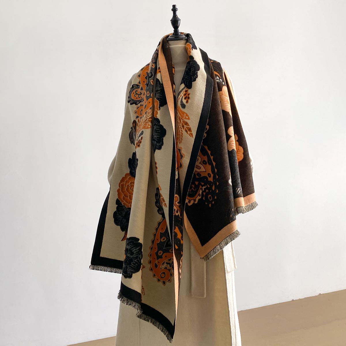 

Роскошный утолщенный шарф из имитации кашемира для женщин, мягкий зимний жаккардовый шарф-палантин с элегантными цветочными узорами