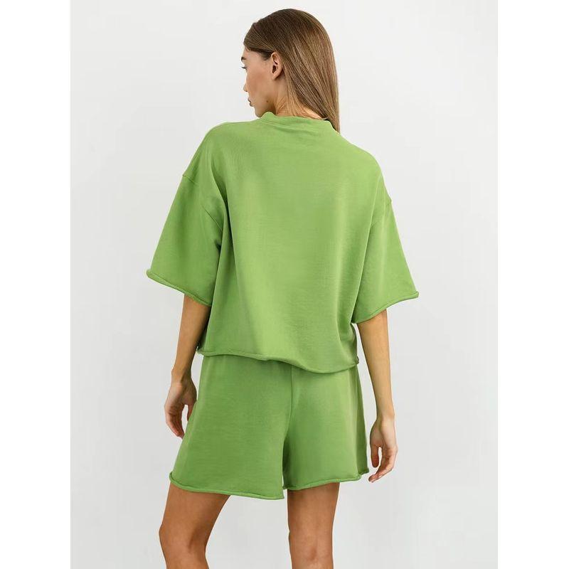 European and American Summer Casual round Neck Loose Lace-up Shorts Set Loose Top Lace up Shorts Set