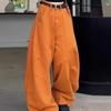 Trend Y2K Stijl Patchwork Oranje Casual Wijde Dames Jeans Broek Vrouw Kleding Wijde Pijp Lange Broek Kleding Vrouw