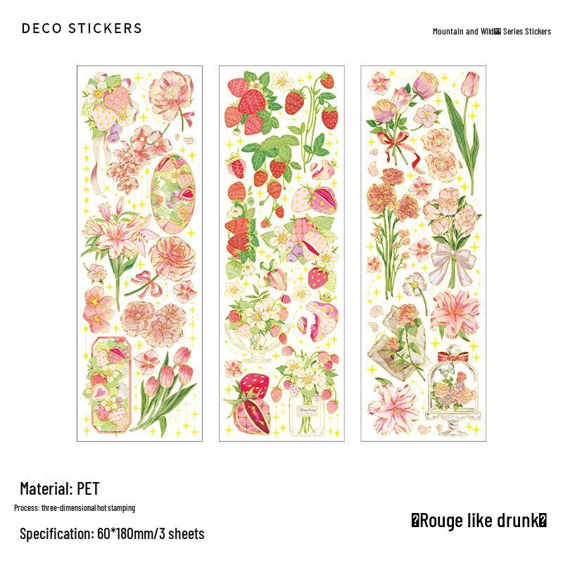 Infeel.Me 3D Hot Stamping PET Stickers: Mountain & Wild Roar Series - Retro Plant Journal Stickers (4 Styles)